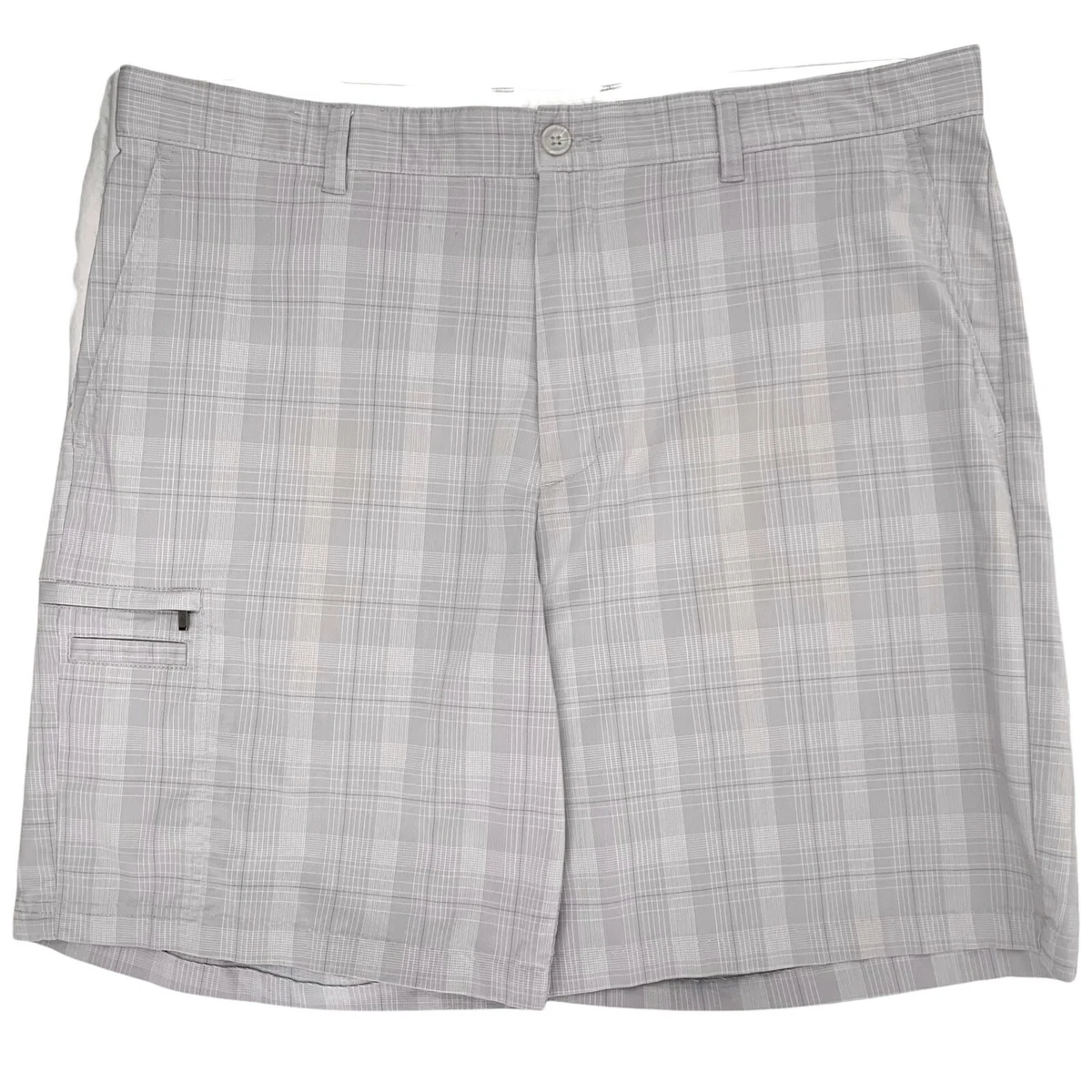 GREG NORMAN Men s Casual Golf Shorts Flat Front Plaid Light Gray Sz 38