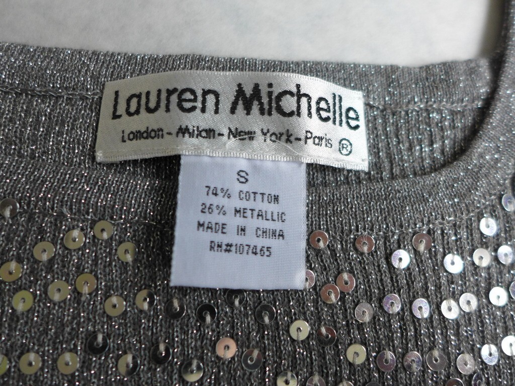 その他 Item 12 LAUREN MICHELLE Size S Sequin Metallic Silver Rib knit Sleeveless