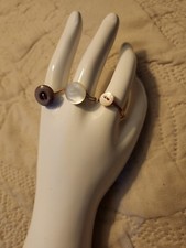 5 Handmade Vintage Button Rings All Size 9 MOP Glass And Plastic Buttons