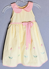 Bonnie Jean NY Vintage Girls Sun Dress 6 Yellow Pink Peter Pan Collar Tie Tulle