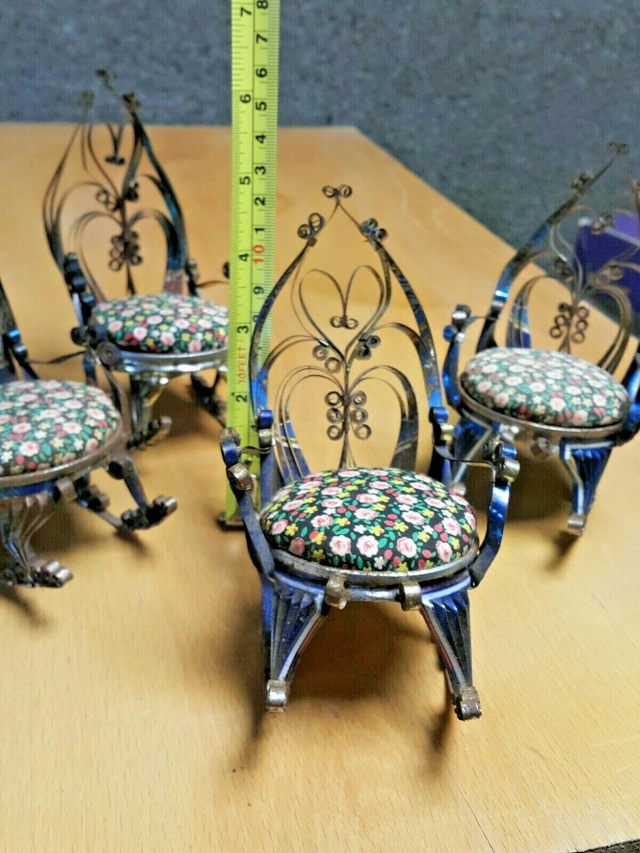 VINTAGE TIN CAN METAL CHAIRS FURNITURE MINIATURES DOLLHOUSE ART