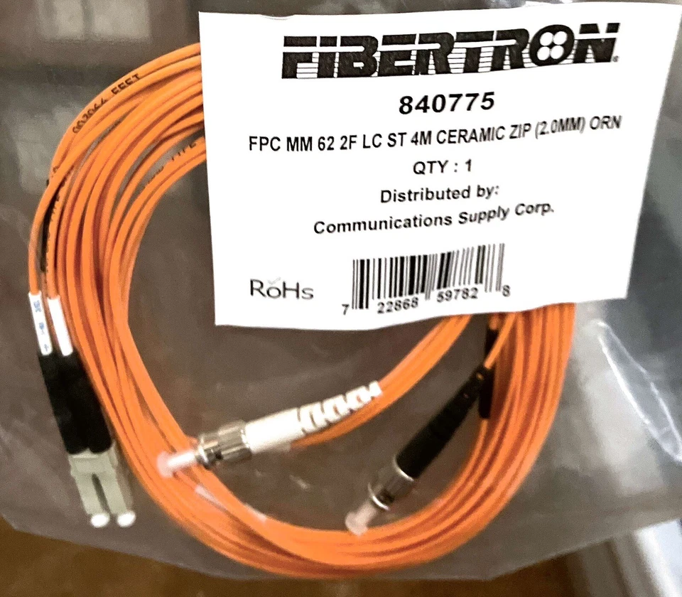 4 Meter LC to ST Fiber Optic Patch Cable Multimode Duplex 62.5/125 Orange NEW - Image 2 of 3