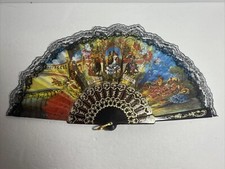 Antique Plastic And Fabric Hand Fan Casa De Diego Madrid - VTG Vintage