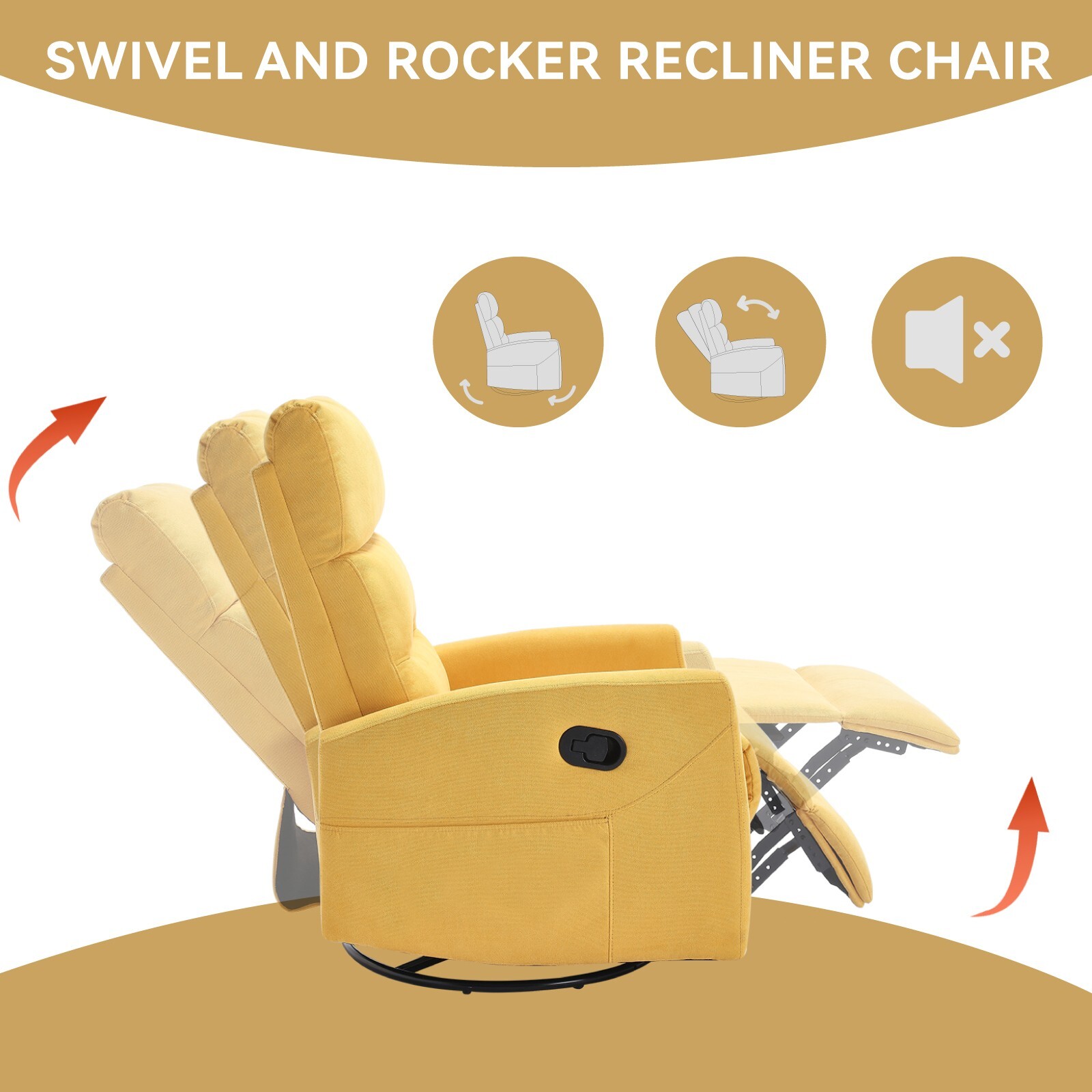 Swivel Rocker Recliner Chair Nursery Glider Single Sofa Small Spaces Side Pocket