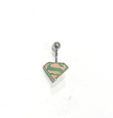 Super Girl Belly Ring Surgical Steel Body Jewelry Pink Crystal With Shield SG3