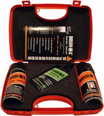 Brunox Fahrradpflege Geschenkbox Fahrradöl Turbo-Spray Top-Kett Deo Federgabel