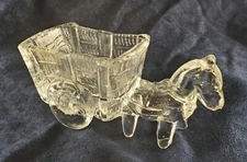 Vintage Clear Pressed Glass Open Salt Cellar Dip Mule Donkey Wagon Cart
