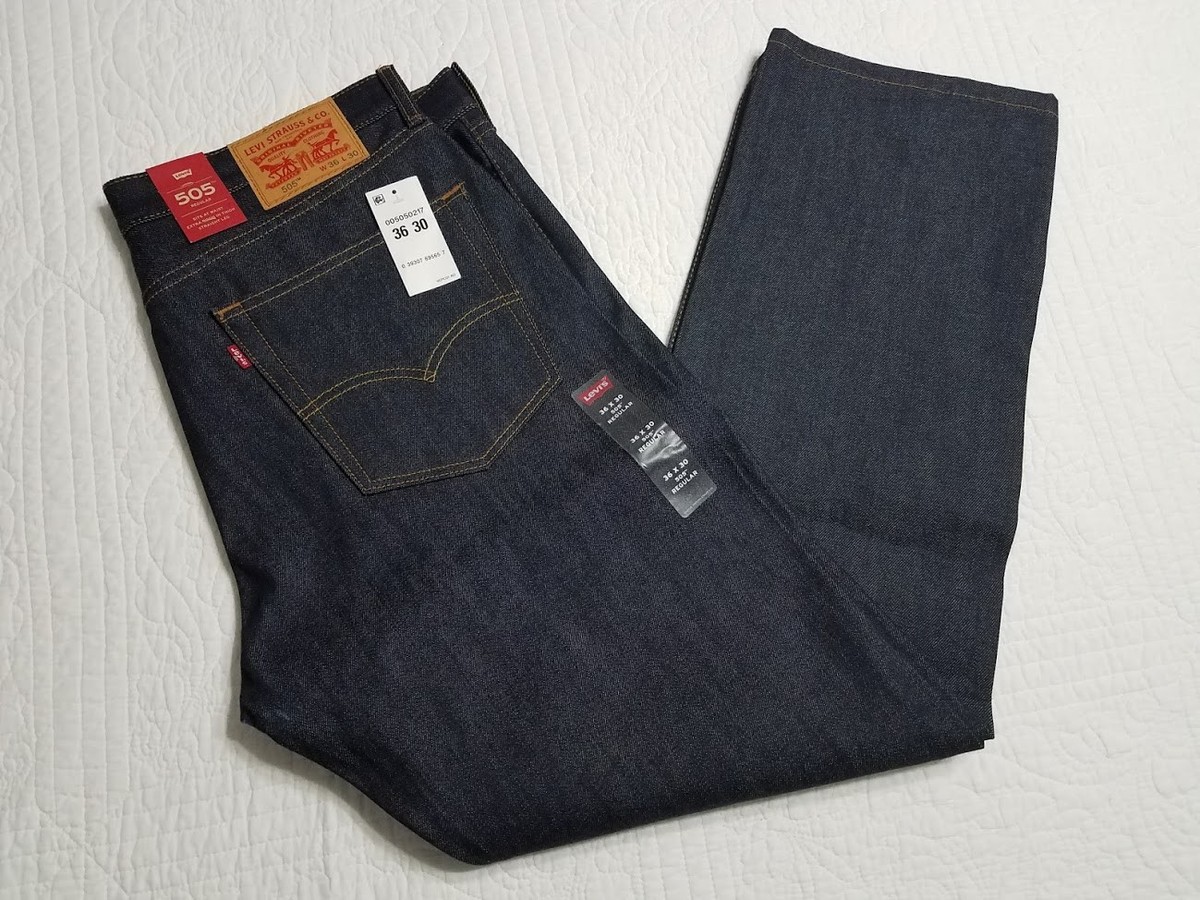 NEW LEVIS MENS 505 REGULAR FIT STRAIGHT LEG DARK BLUE JEANS