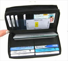 Black Leather Women's Checkbook Clutch Wallet 2 Zipper Organizer