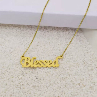 Stainless Steel Blessed Pendant Necklace Cutout Script Gold Plated 18'' Disney 