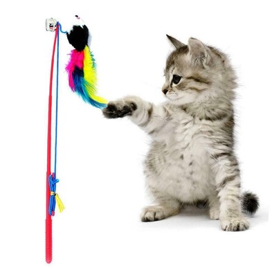 Cat Feather Mouse Stick Toy Kitten Playing Rods Pet Cute Interactive Toys X4T0