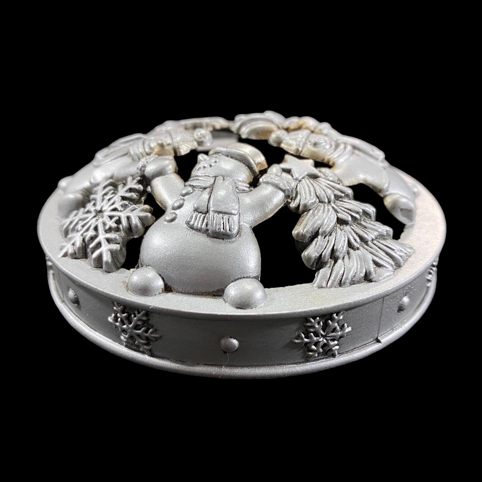 Yankee Candle Snowmen & Trees Candle Jar Topper Illumalid Silver