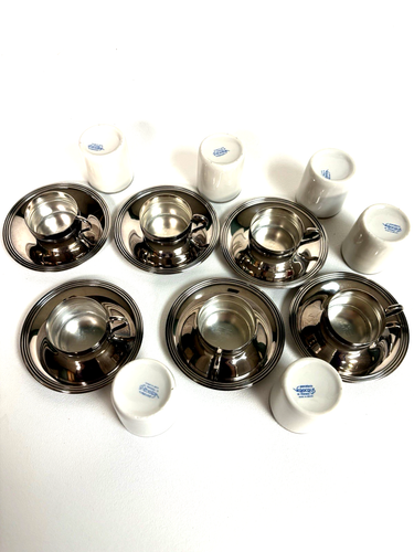 Set of 6 Bellini Brazil Expresso Cups & Saucers Silver Plated - Picture 2 of 6