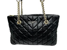 Karl Lagerfeld Paris Karolina East West Black Quilted Leather Tote Handbag