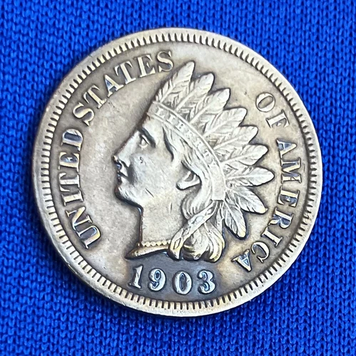 1903 Indian Head Cent Penny US Coin Extra Fine to AU Condition Beautiful Details