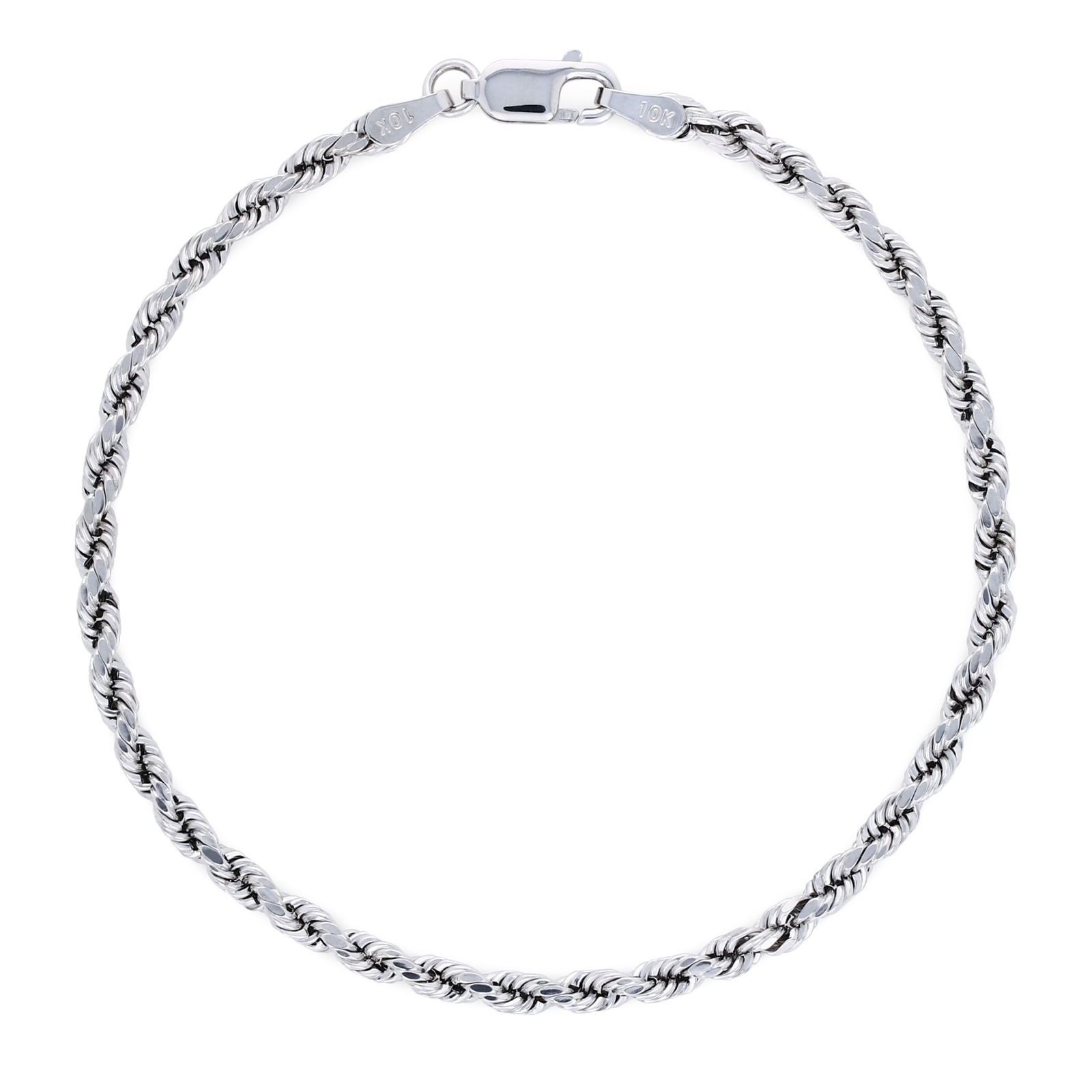 10K White Gold 3mm Diamond Cut Rope Bracelet Mens Womens 7" 7.5" 8" 8.5