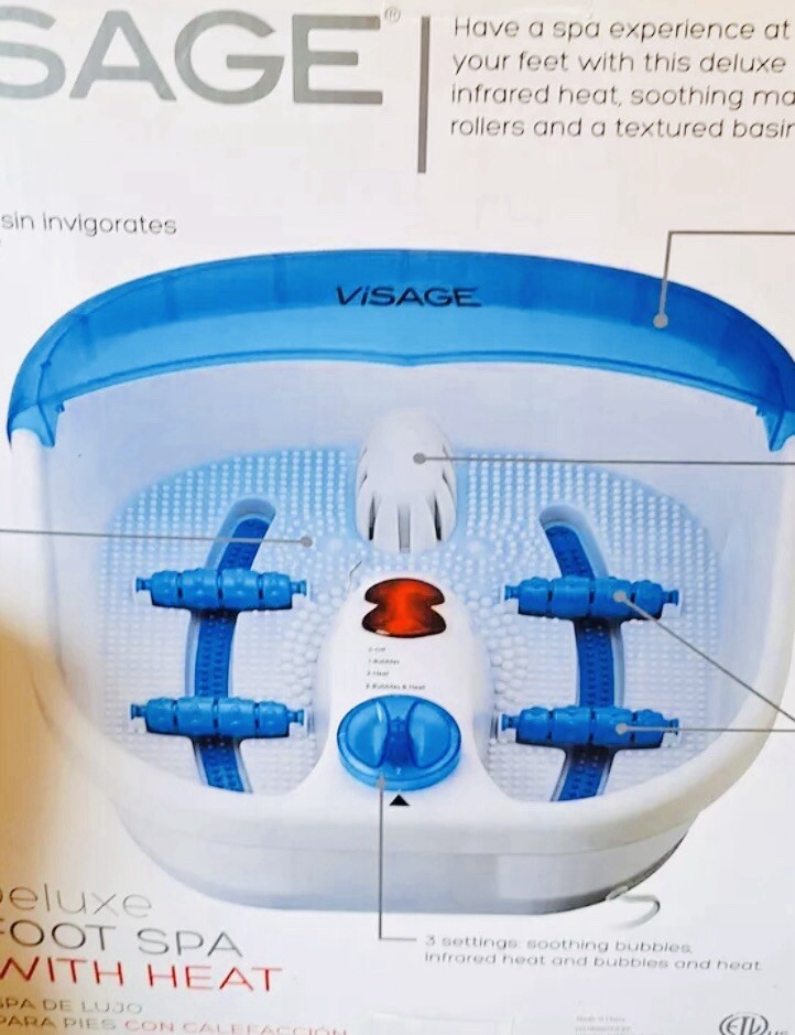 Visage Deluxe Foot Spa W/ Heat foot rollers Splashguard, NIB
