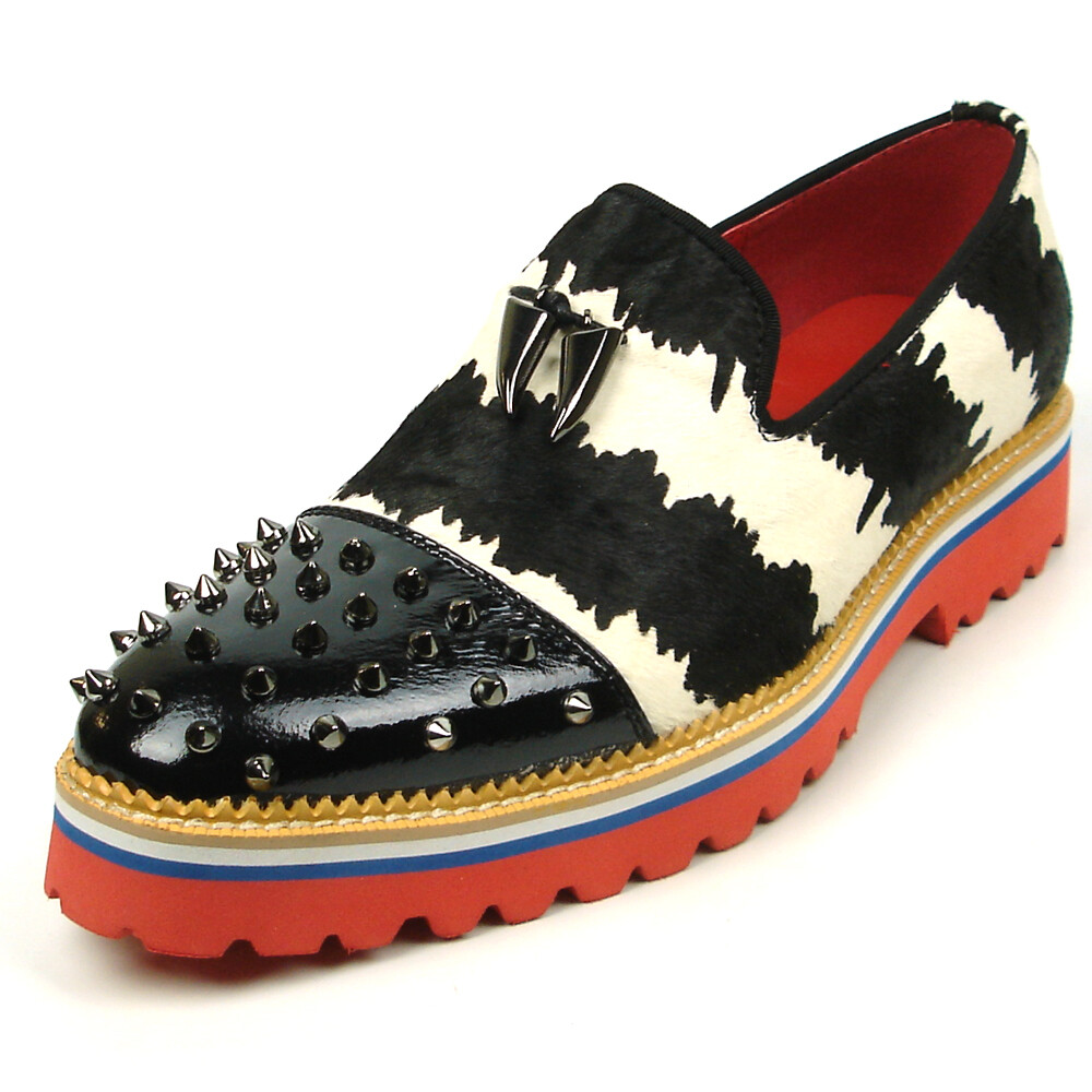 FI-7455 Black White Cap Toe Spikes Slip On Fiesso by Aurelio  display picture 1