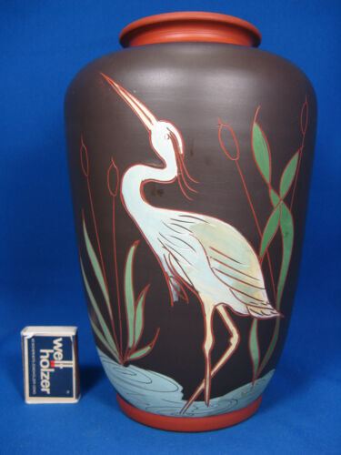 Beautiful handmade 50´s design EIWA Keramik pottery vase "Reiher" "heron" 25 cm - Afbeelding 1 van 1