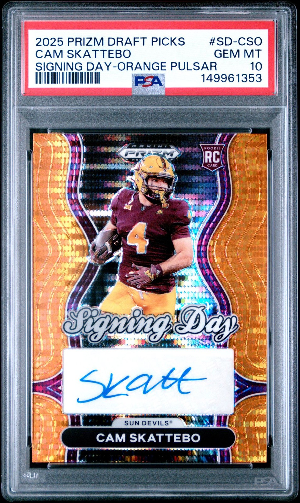 Cam Skattebo Panini Prizm Draft Picks Signing Day #SDCSO Orange Pulsar