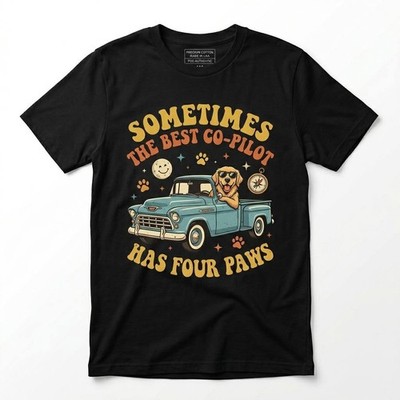 The Best Co-Pilot Has Four Paws T-Shirt - Golden Retriever Driving Vintage Truck