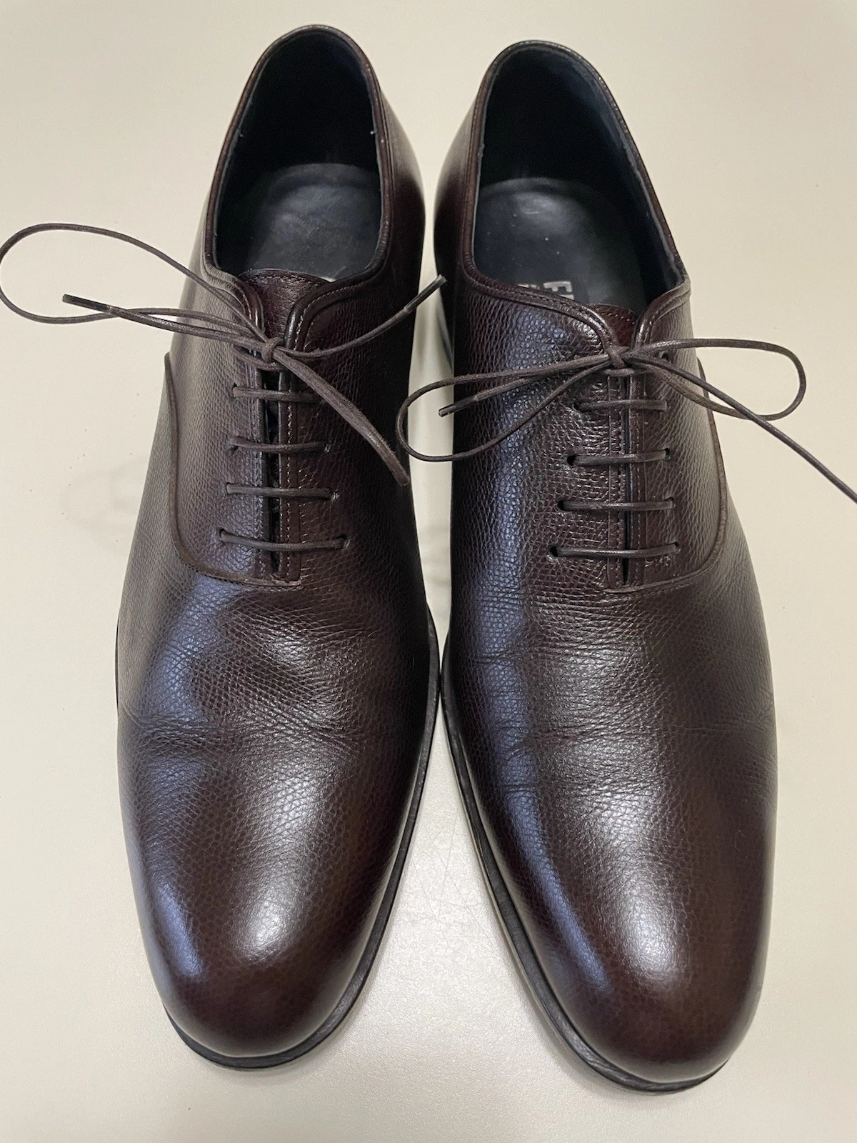 Ferragamo — Salvatore Ferragamo Filosofo Tramezza UG44979 Brown Pebbled Leather Oxford 10 2E