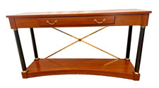 Ethan Allen Sofa Console table, Regency Neo Classical, Cherry, Brass X stretcher