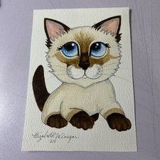 5x7 Inch Ming The Siamese Kitten. Original Painting. Cat Art. Signed. Free Ship.