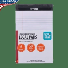 Narrow Ruled Heavyweight Junior Legal Pads 6 Pack 50 Sheets 5x8 Eco-Friendly New