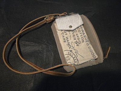 Myra Beige Shoulder Bag with Fur Trim, Printed Text & Gold Hardware