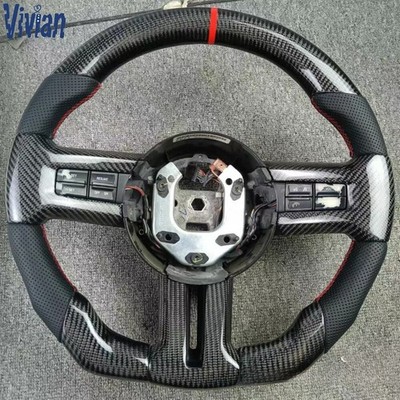 Black Leather Carbon Fiber Steering Wheel for Ford Mustang GT 2010-2014