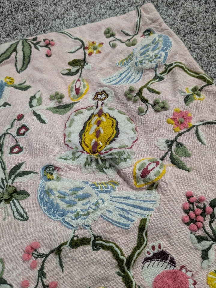 Hand Embroidery Canvas Pillow Case Floral Sewn Hand Made 18" x 18 - Image 3 of 4