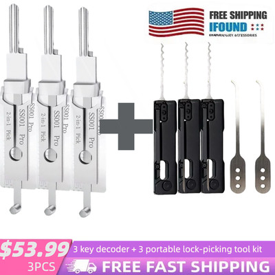 3 Portable Lock Picking Kit 3-in-1 + 3 Key Decoder with Key Hook Tool SS001 PRO