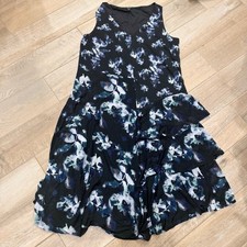 Simply Vera Vera Wang Blue Floral Asymmetrical Ruffle Midi Dress Womens Large