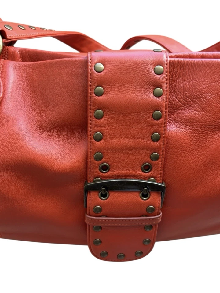 CHI by Falchi Boho Hobo Cartera Bolso de Hombro Tachonado Hebilla Cuero Naranja Y2K De Colección Foto 2 de 4