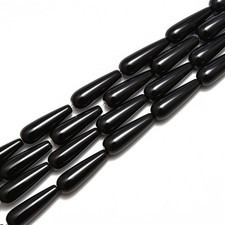 Black Onyx Smooth Teardrop Beads 10x30mm 15.5" Strand