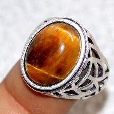 925 Silver Plated Pretty Tiger Eye Ring US 8 Wedding Gift New Year Vibes GW