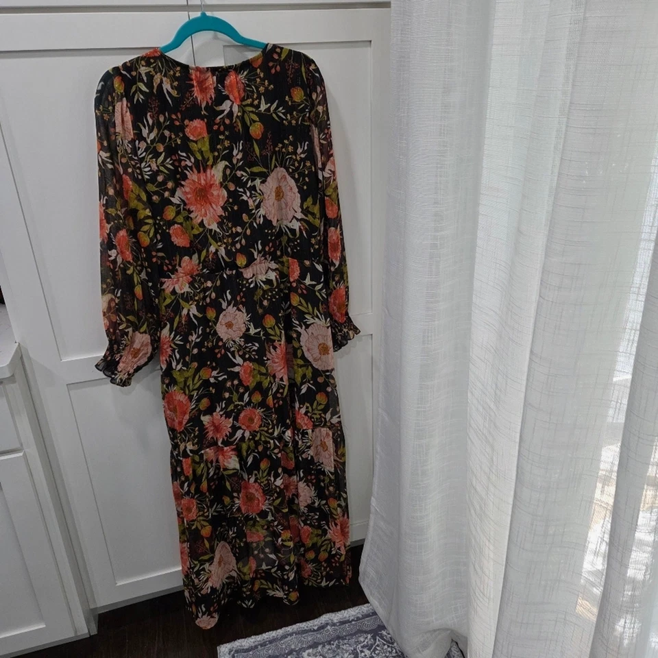 Lauren Conrad Floral Wrap Maxi Dress Surplice Neckline Chiffon Lined Size XL - Image 4 of 4