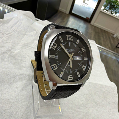 Precious Duke Men's Quartz Analog Watch Black Dial Day/Date Leather Strap