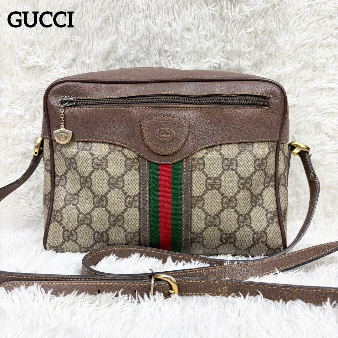 Gucci Vintage Sherry Line GG Supreme Embossed PVC Shoulder Bag Brown Auth