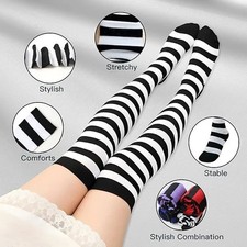 High Over the Knee Socks Long Plain Striped Thigh High OTK Socks UK SIZE 4-6