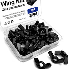 28PCS M6 Metric Wing Nuts, Black Zinc Plated Butterfly Nuts | Tool-Free Fastenin