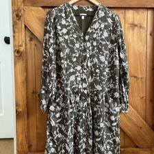 Garnet Hill 4 Olive Green Floral Drop waist Boho Cottagecore Dress