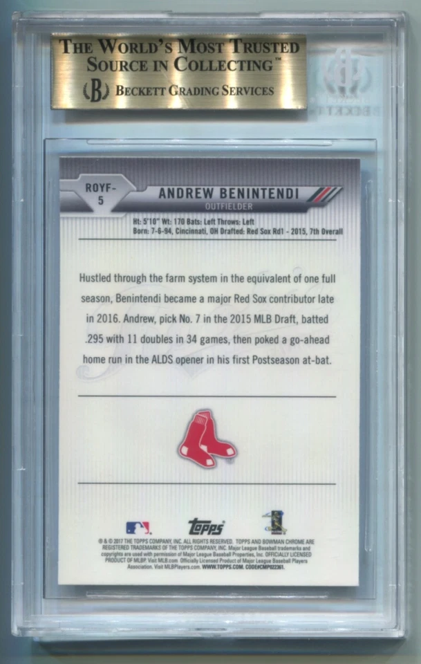 ANDREW BENINTENDI Red Sox 2017 Bowman Chrome ROOKIE REFRACTOR - BGS 9.5 GEM-MINT - Image 2 of 2