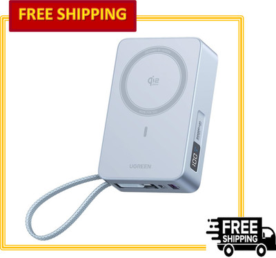 UGREEN MagFlow 20000mAh Magnetic Power Bank with Built-in Cable, Qi2 Certified