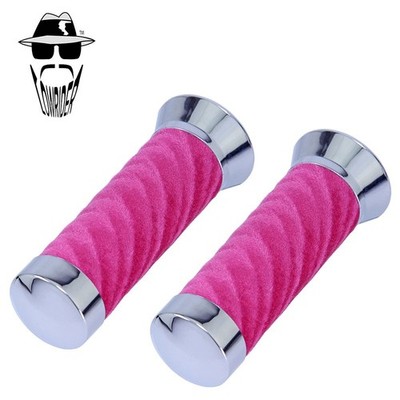 ORIGINAL LOWRIDER Custom Swirl Velour Handlebar Grips 7/8'' x 130mm Chrome/Pink.