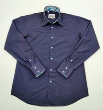 Bogosse The Authentic Shirt Maker Sz 4 Button Front Shirt Navy Paisley Flip Cuff