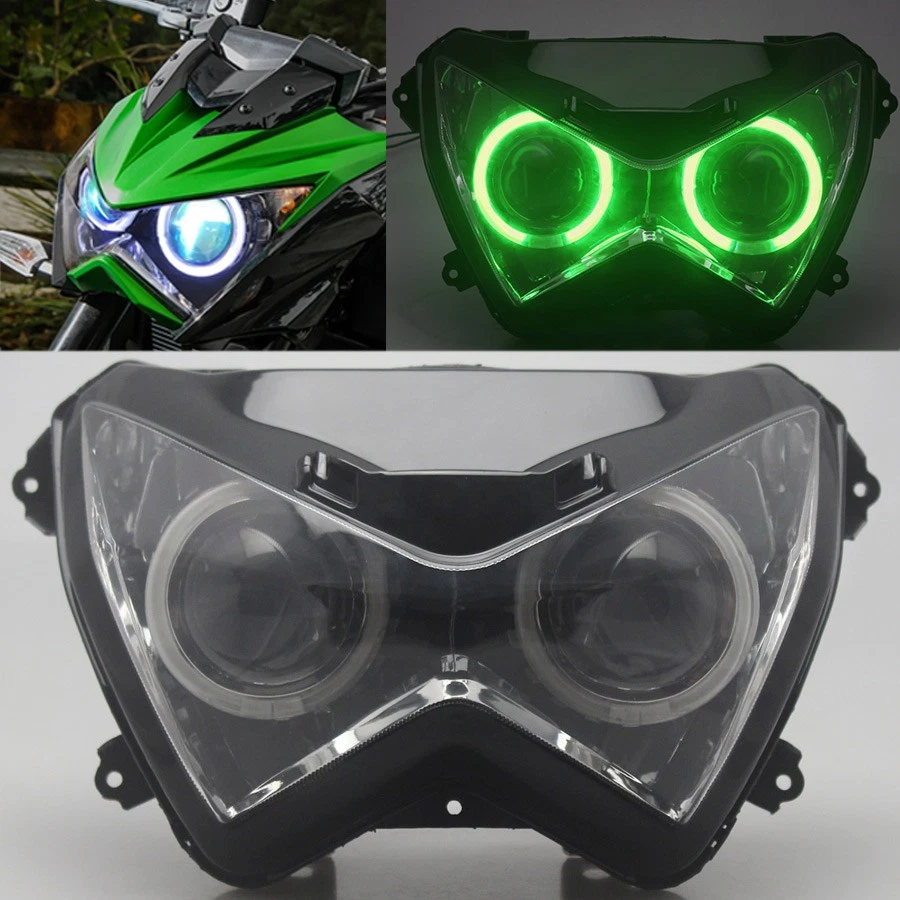 Conjunto completo de faros proyector ojo de ángel verde para Honda Kawasaki Z800 Z250 Foto 2 de 4