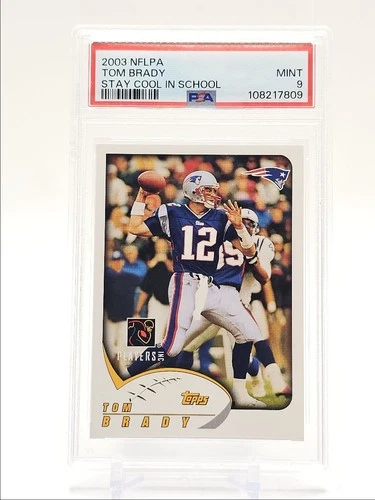 TOM BRADY 2003 TOPPS NFLPA STAY COOL IN SCHOOL FOOTBALL B PSA 9 Q0004