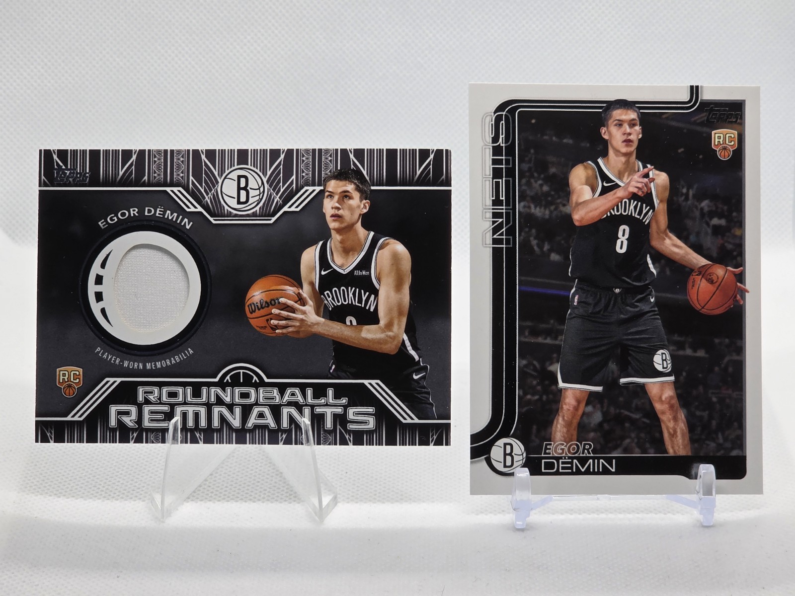 Egor Demin RC 2025-26 Topps Rookie Roundball Remnants Player Worn + RC #208 Nets